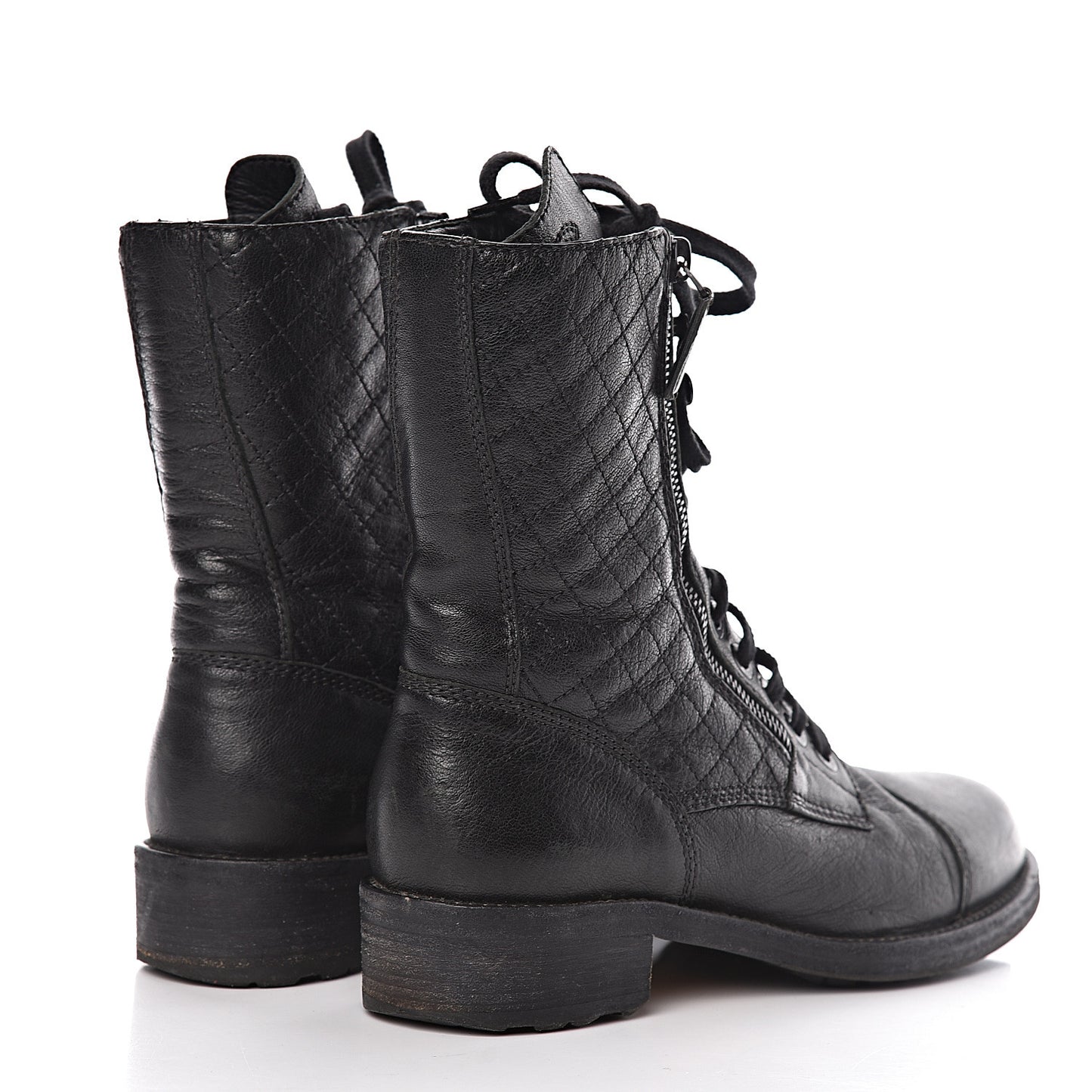 Sheepskin Quilted CC Tall Lace Up Combat Boots 40 Black