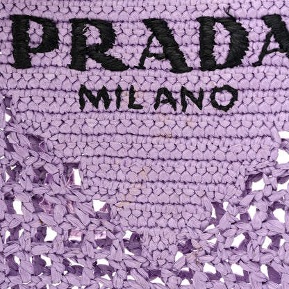 Prada Yarn Raffia Effect Crochet Logo Embroidered Tote Bag Lilium 10 of 10