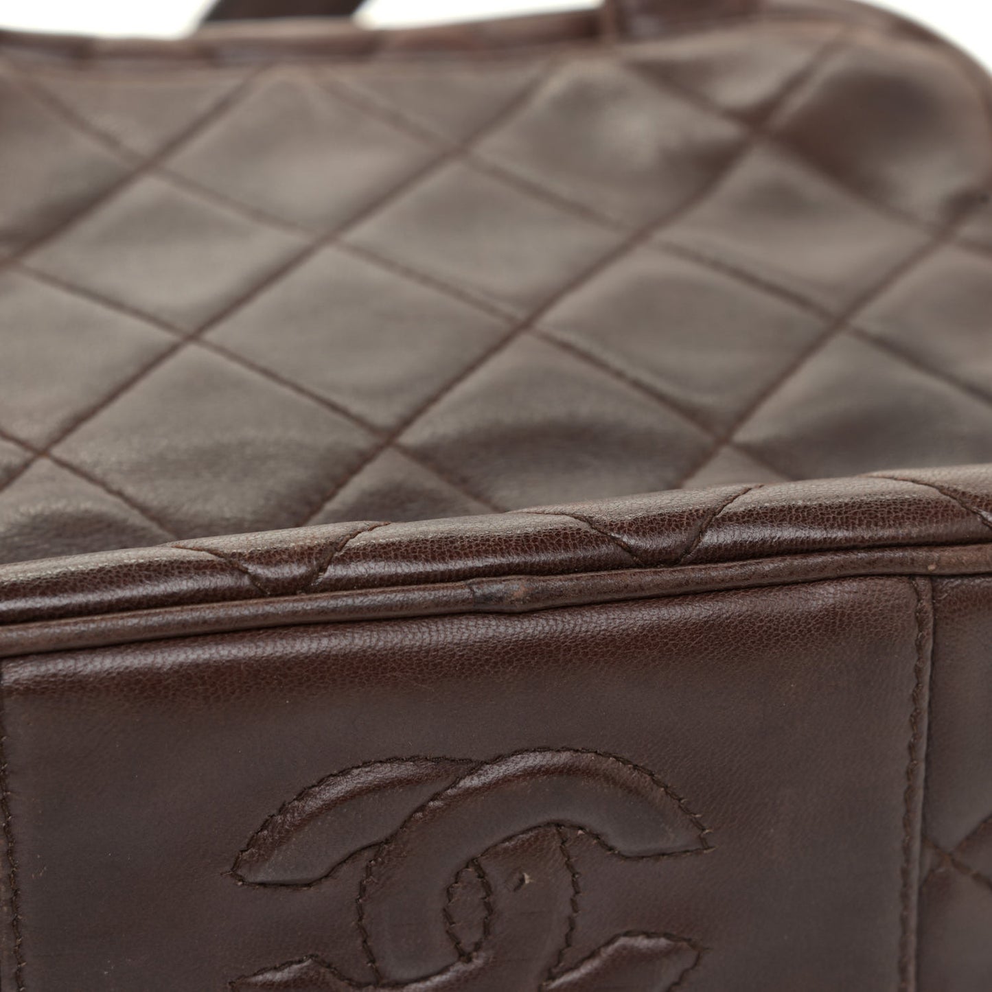 Lambskin Quilted Shoulder Bag Brown