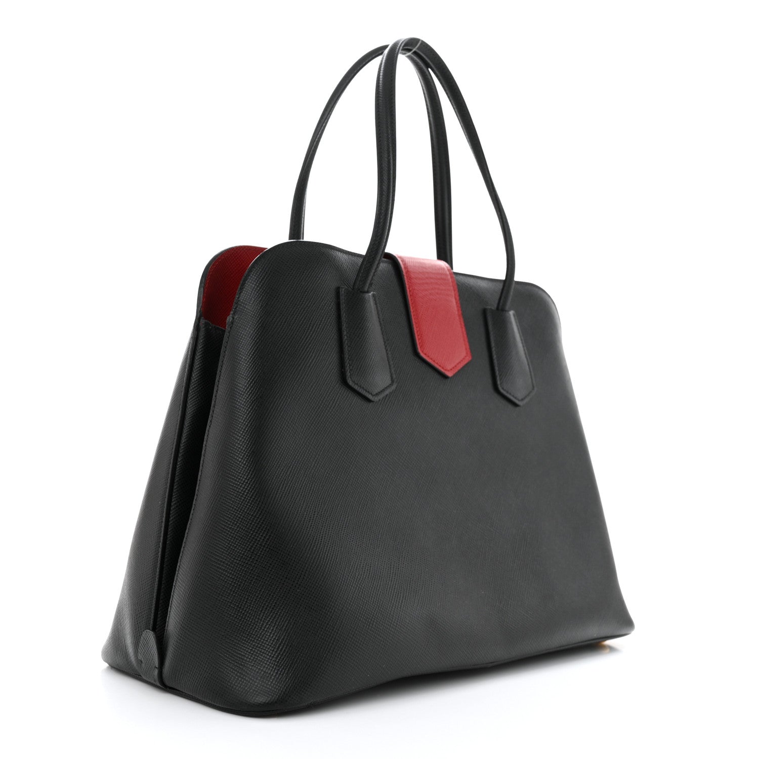 Prada Saffiano Cuir Bi-Color Double Handle Tote Black Fuoco 2 of 11
