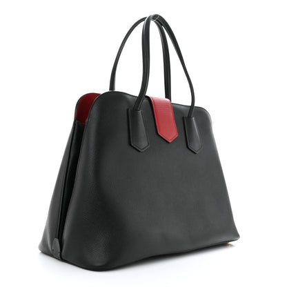 Prada Saffiano Cuir Bi-Color Double Handle Tote Black Fuoco 2 of 11