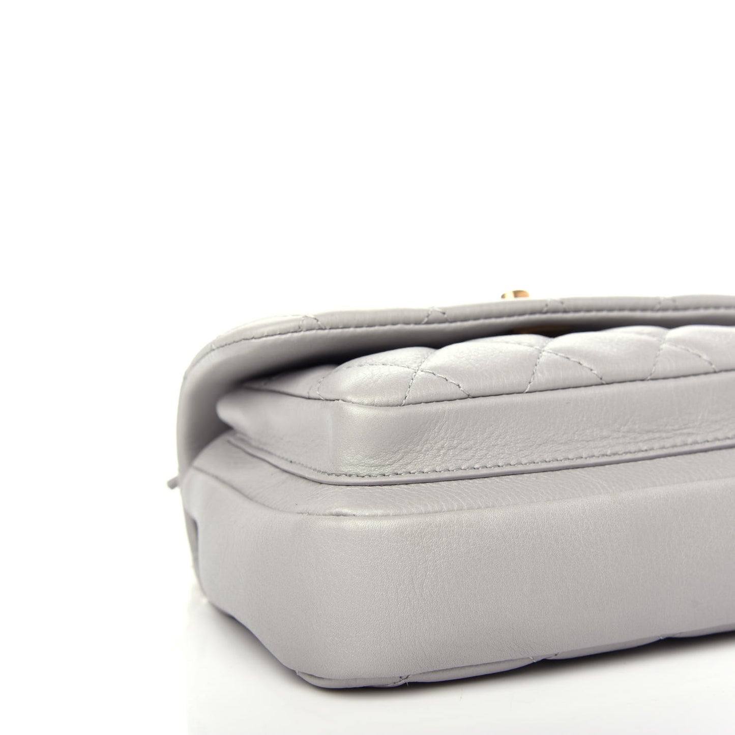 Calfskin Quilted Top Handle Flap Light Grey