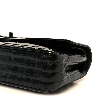Chanel Metallic Patent Crumpled Calfskin Chevron Quilted Medium Double Flap So Black 11 of 11