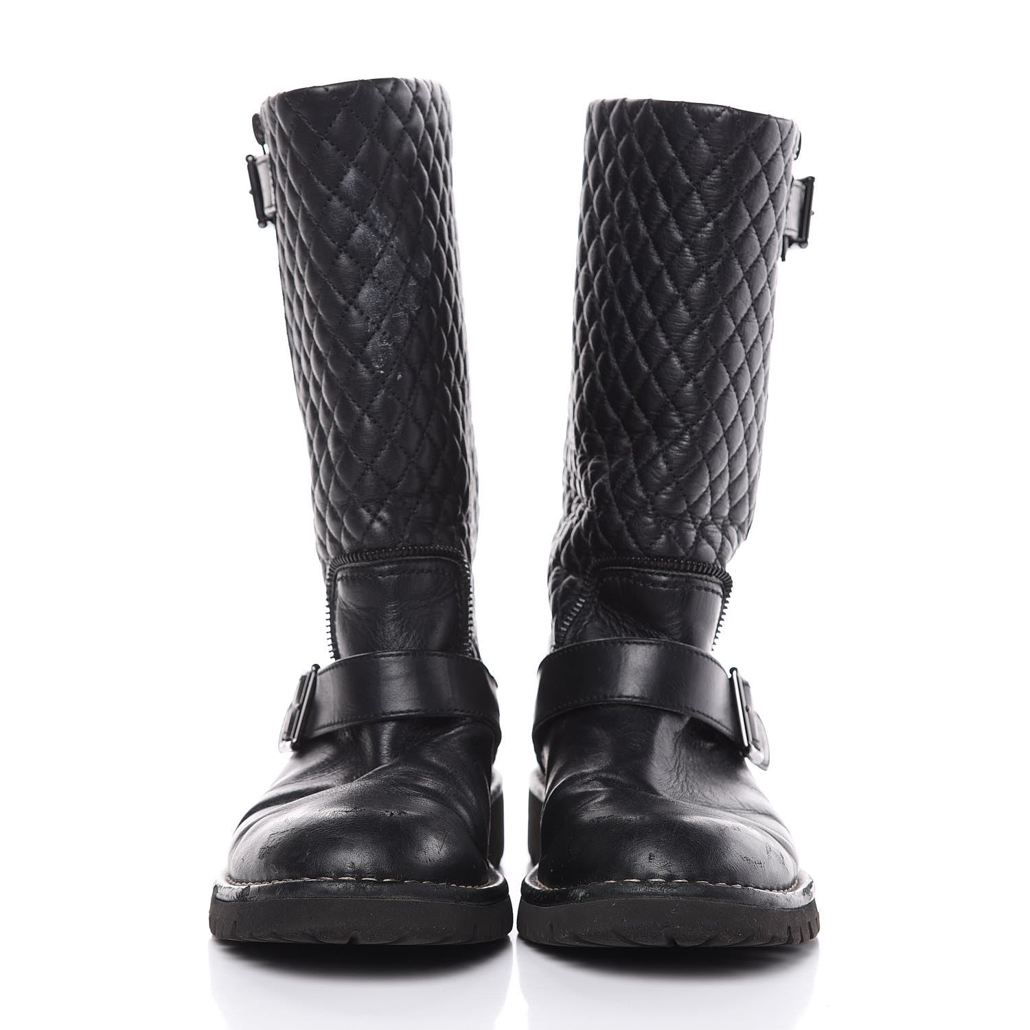 Chanel Calfskin Quilted Biker Boots 38.5 Black 2 of 15