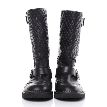 Chanel Calfskin Quilted Biker Boots 38.5 Black 2 of 15