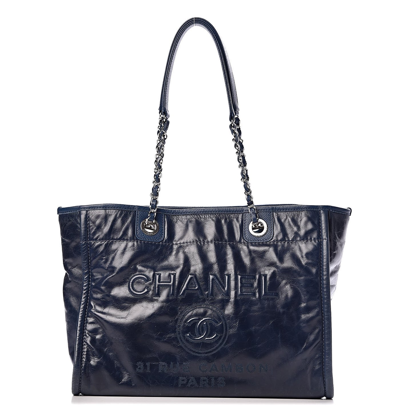 Glazed Calfskin Small Deauville Tote Blue