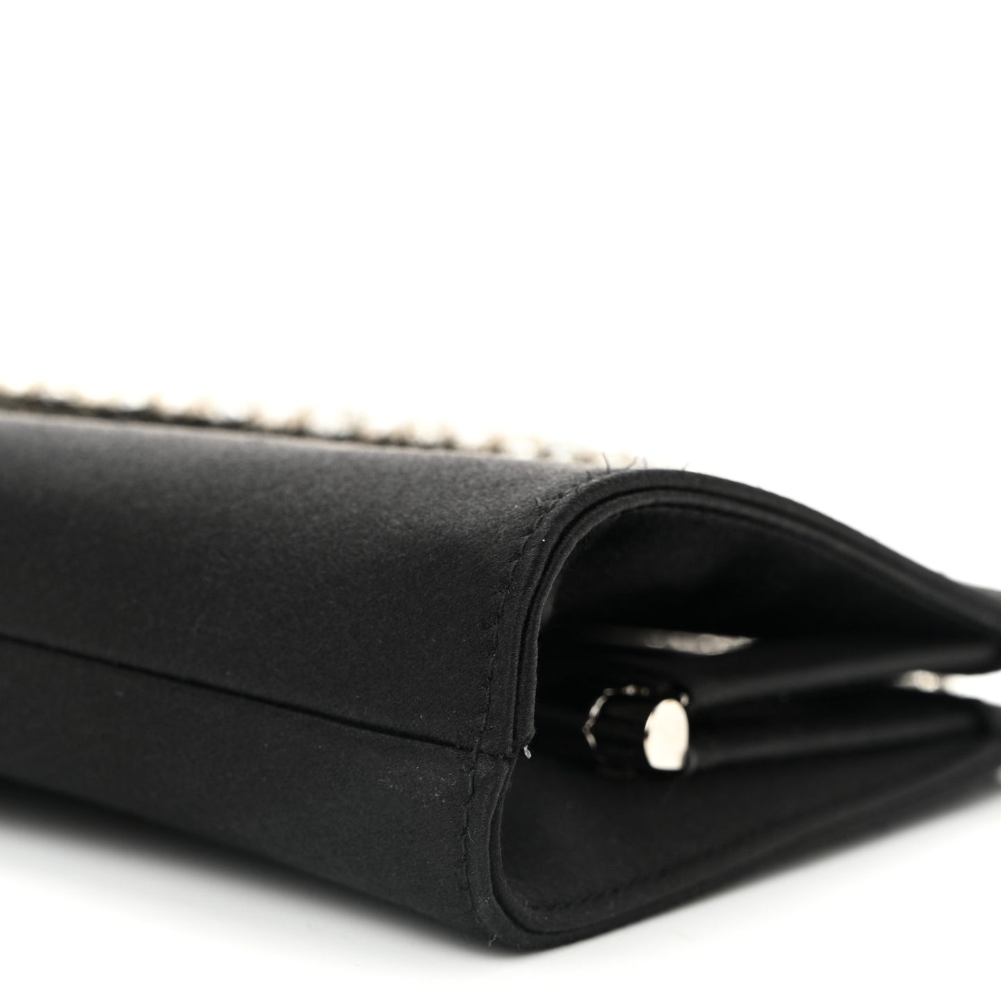 Satin Crystal Pearl Venus Clutch Black