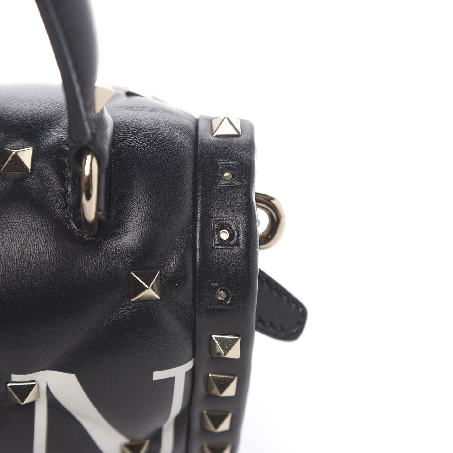 Lambskin VLTN Print Candystud Top Handle Bag Black
