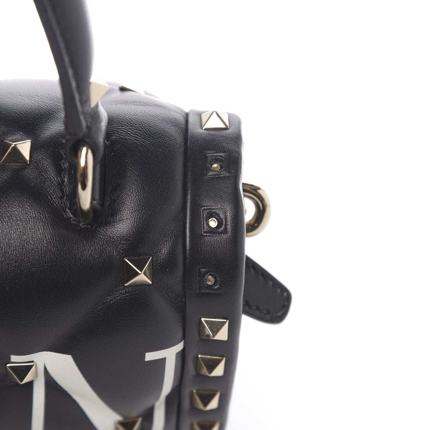 Valentino Garavani Lambskin VLTN Print Candystud Top Handle Bag Black 9 of 9