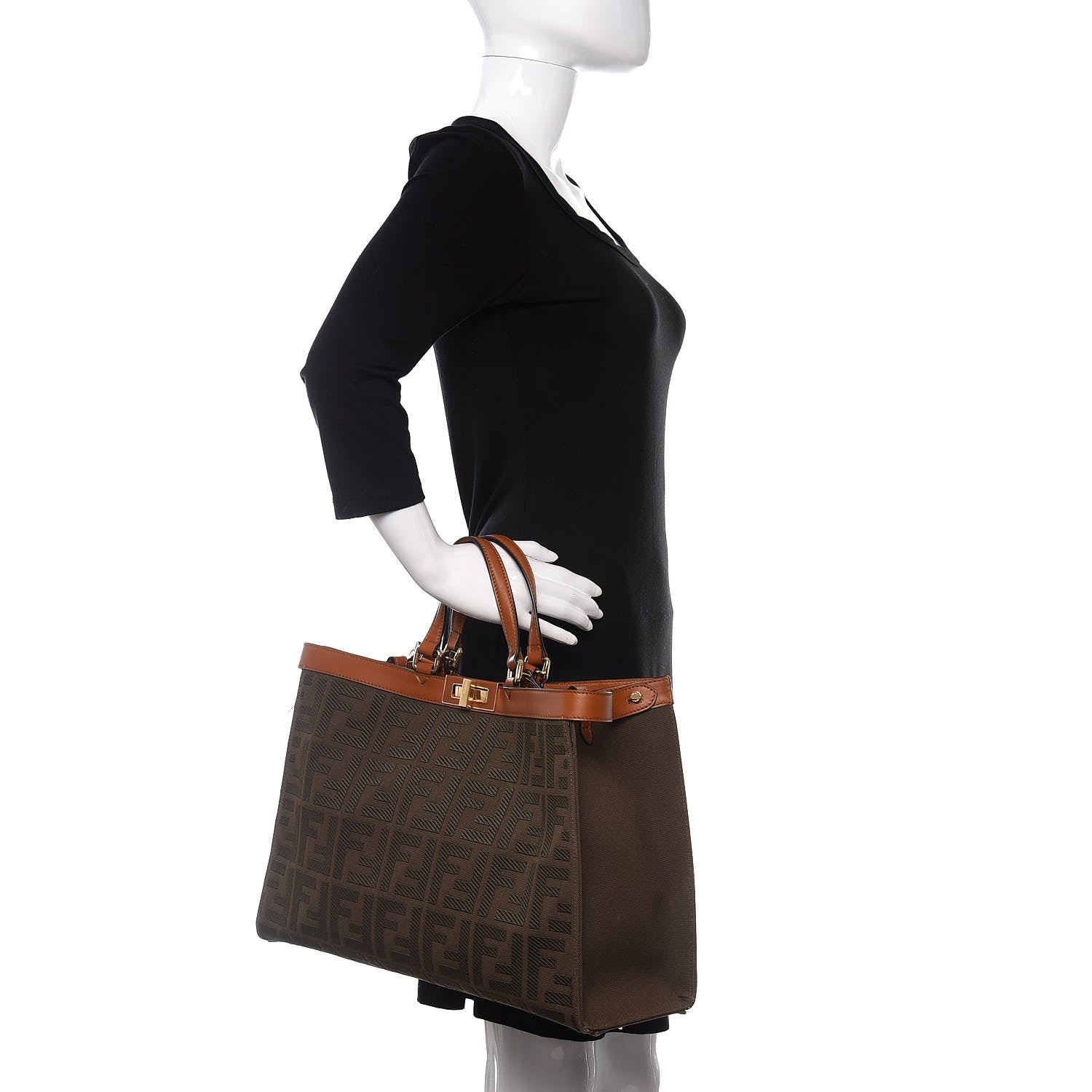 Fendi Canvas Vitello King FF Embroidered Medium Peekaboo X-Tote Amazzonia Cuoio 3 of 12