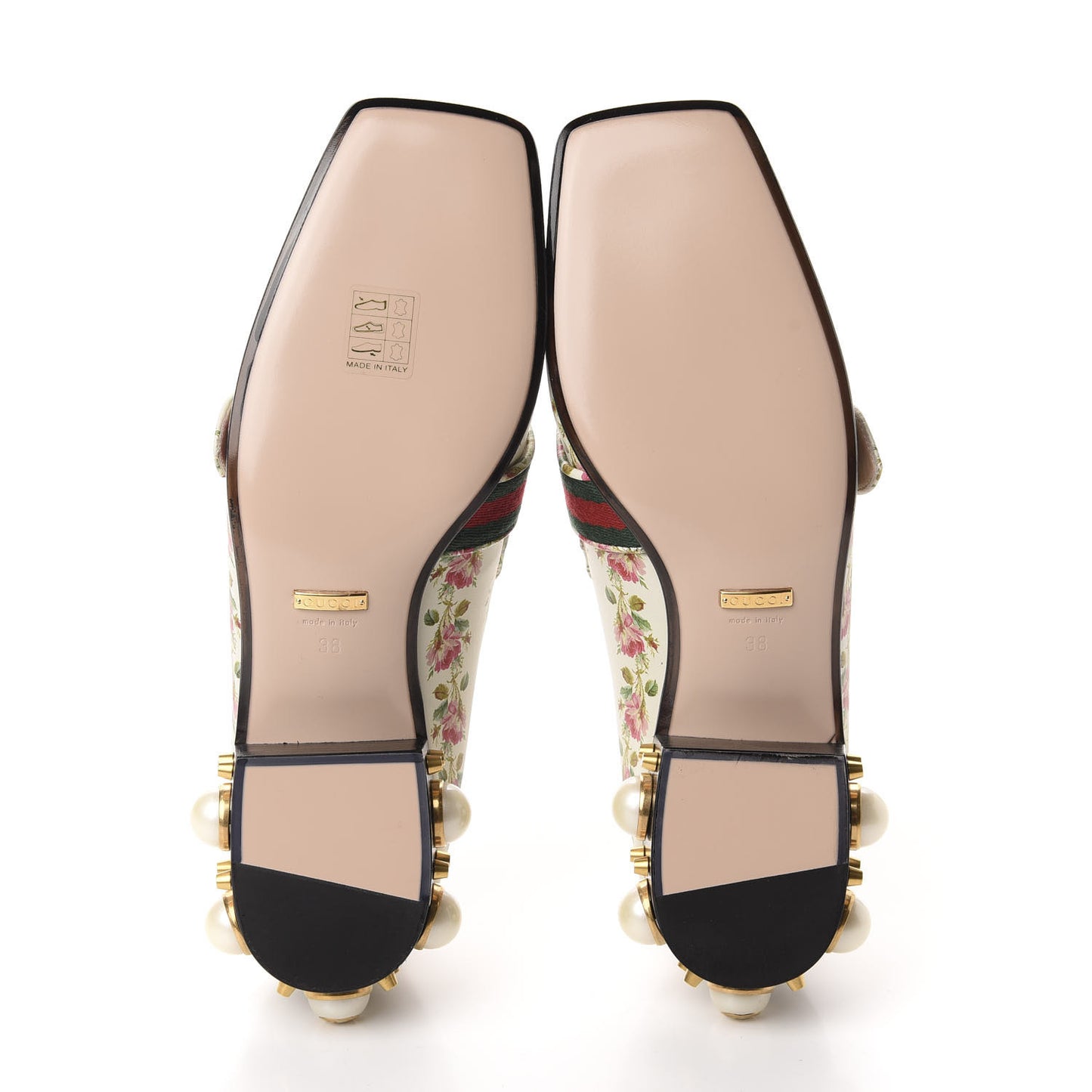 Calfskin Web Pearl Floral Embellished Peyton Loafer 38 White Multicolor