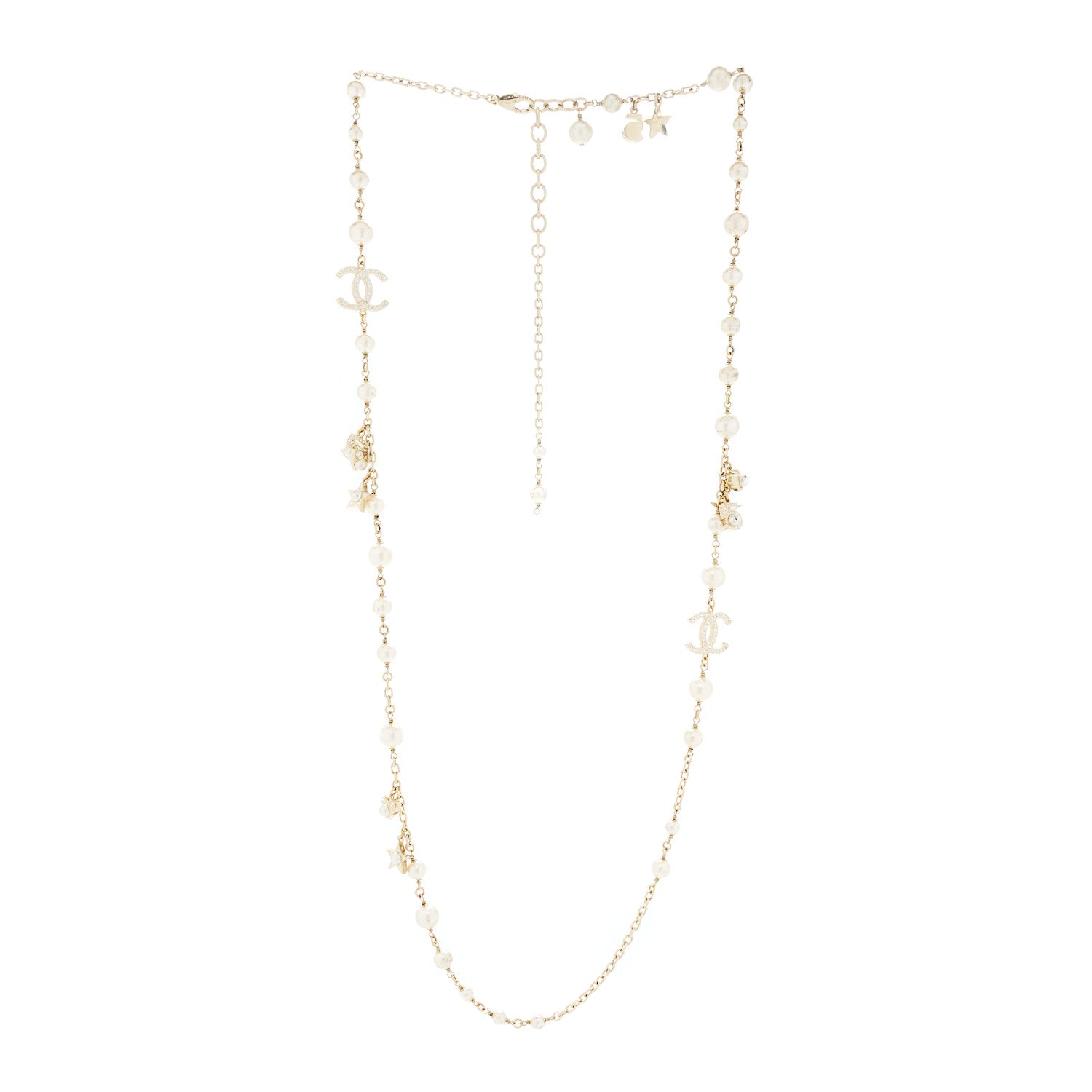 Chanel Crystal Pearl No 5 CC Long Necklace Gold 2 of 4