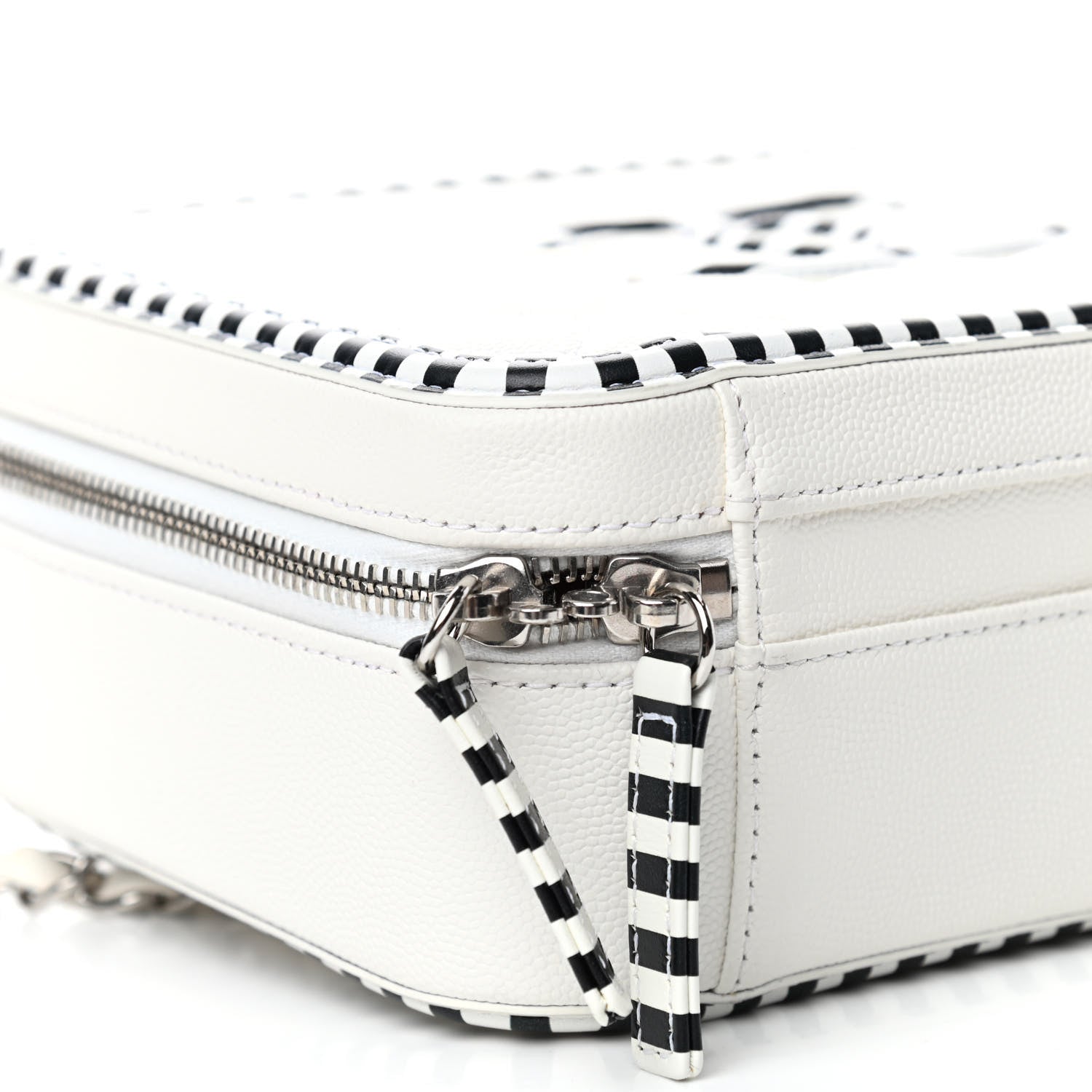 Chanel Caviar Quilted Striped Medium CC Filigree Vanity Case White Black 8 of 10