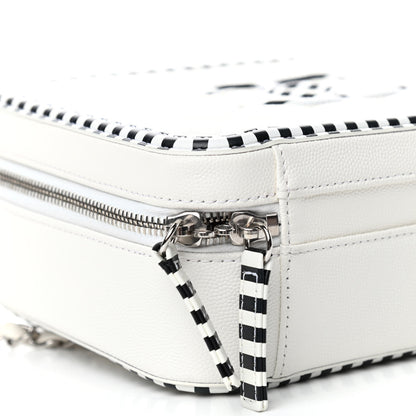 Chanel Caviar Quilted Striped Medium CC Filigree Vanity Case White Black 8 of 10