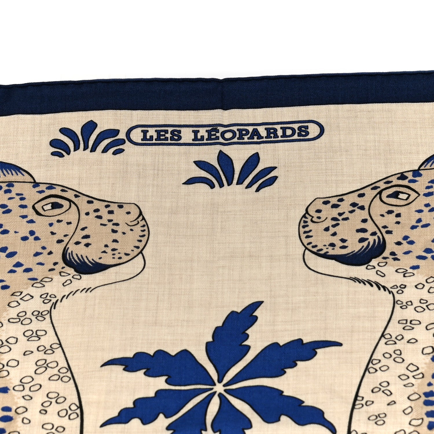 Hermes Cashmere Silk Les Leopards Shawl 140 Naturel Bleu Orange 4 of 5