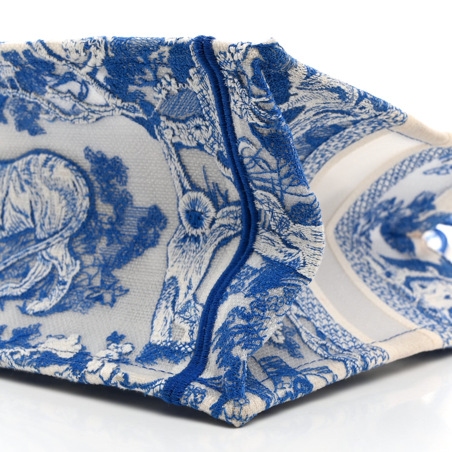 Christian Dior Transparent Canvas Embroidered Small Toile De Jouy Reverse Book Tote Fluorescent Blue 10 of 10