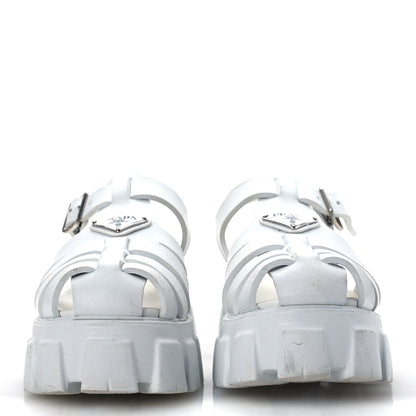 Prada Foam Rubber Metal Triangle Logo Monolith 55mm Cage Sandals 41 White 3 of 16