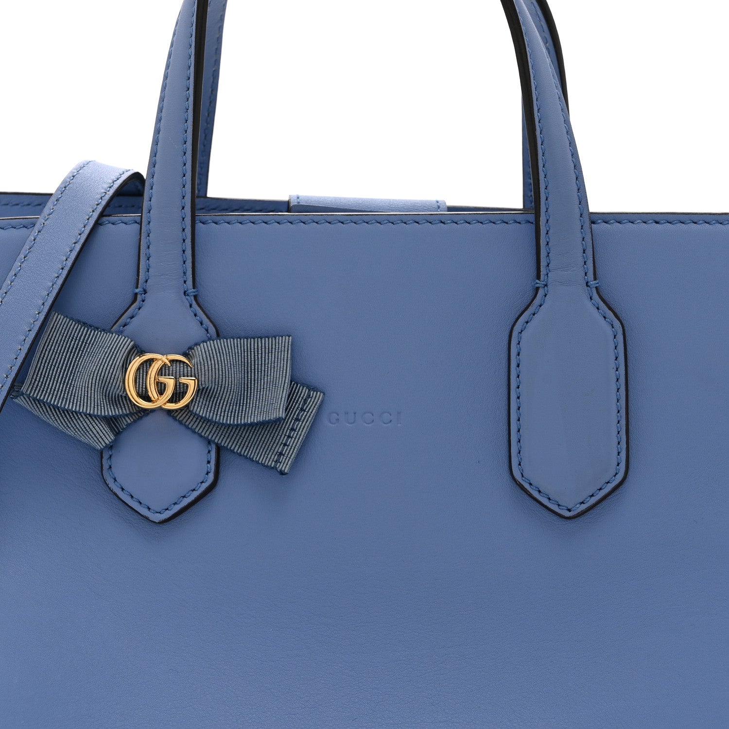 Gucci Calfskin Marmont Ribbon Top Handle Bag Blue 8 of 10