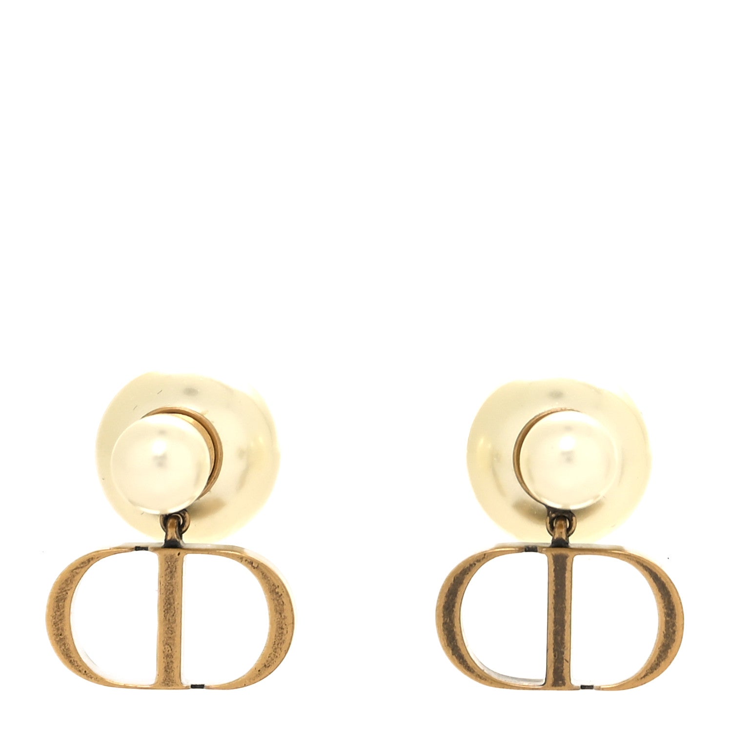 Christian Dior Pearl Logo Earrings Gold 1 of 4