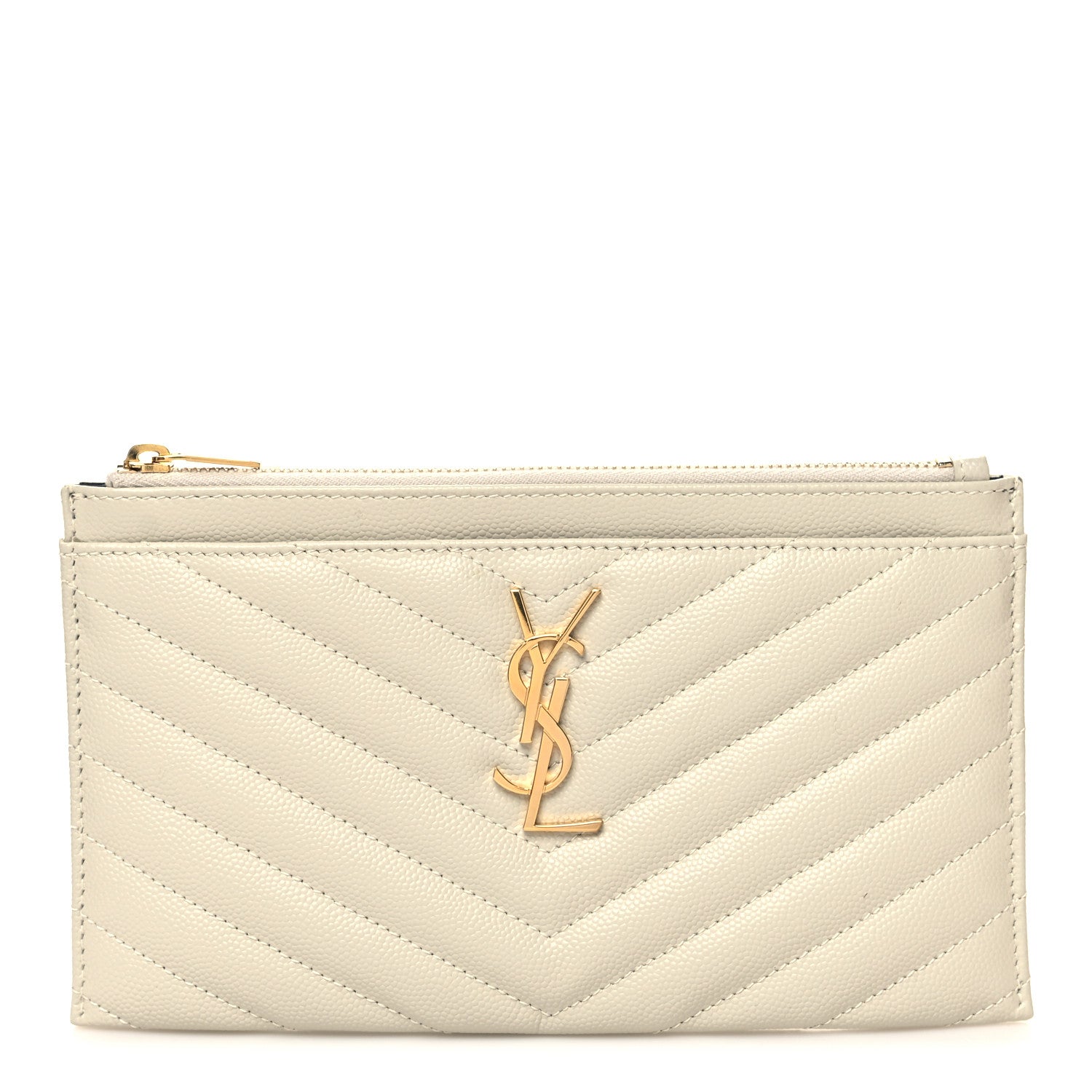 Saint Laurent Grain De Poudre Chevron Monogram Bill Pouch Blanc Vintage 1 of 11