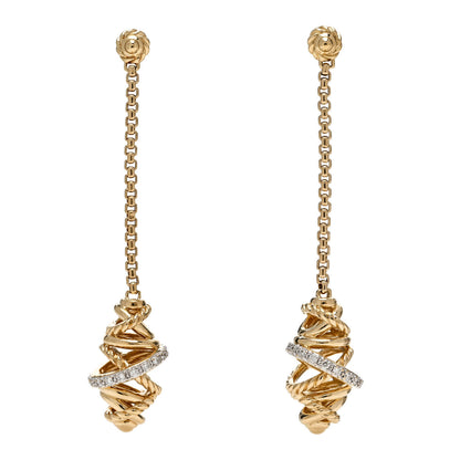 David Yurman 18K Yellow Gold Diamond Crossover Chain Drop Earrings 1 of 4
