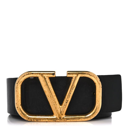 Valentino Garavani Glossy Calfskin VLogo Reversible 40mm Belt 80 32 Saddle Brown Black 1 of 7