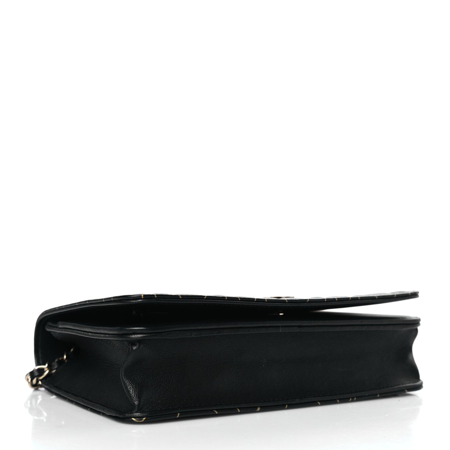 Lambskin Camellia Embossed Wallet On Chain WOC Black Gold