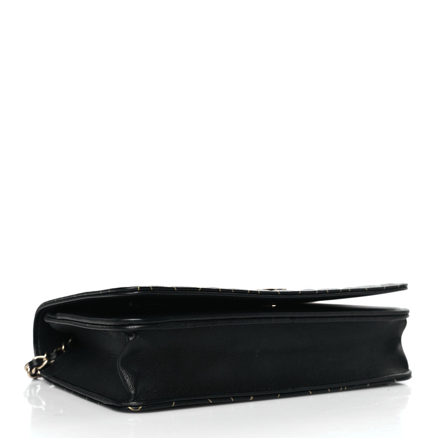 Chanel Lambskin Camellia Embossed Wallet On Chain WOC Black Gold 4 of 10
