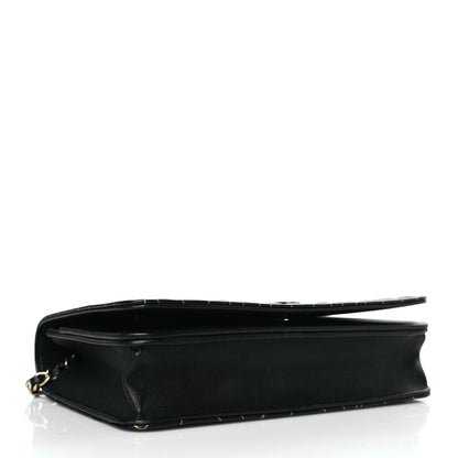 Chanel Lambskin Camellia Embossed Wallet On Chain WOC Black Gold 4 of 10