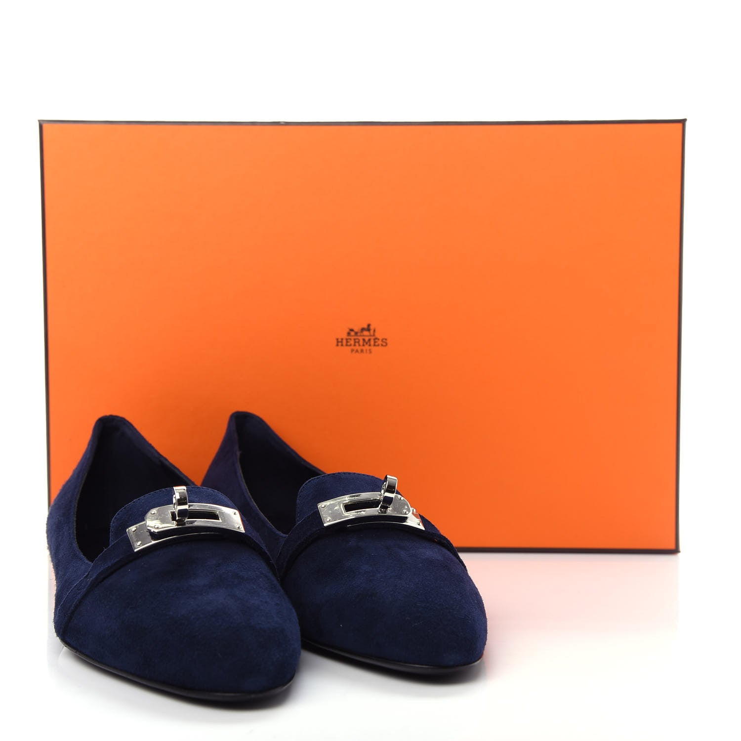Hermes Velvet Goatskin Pegase Ballerina Flats 37 Marine 10 of 10