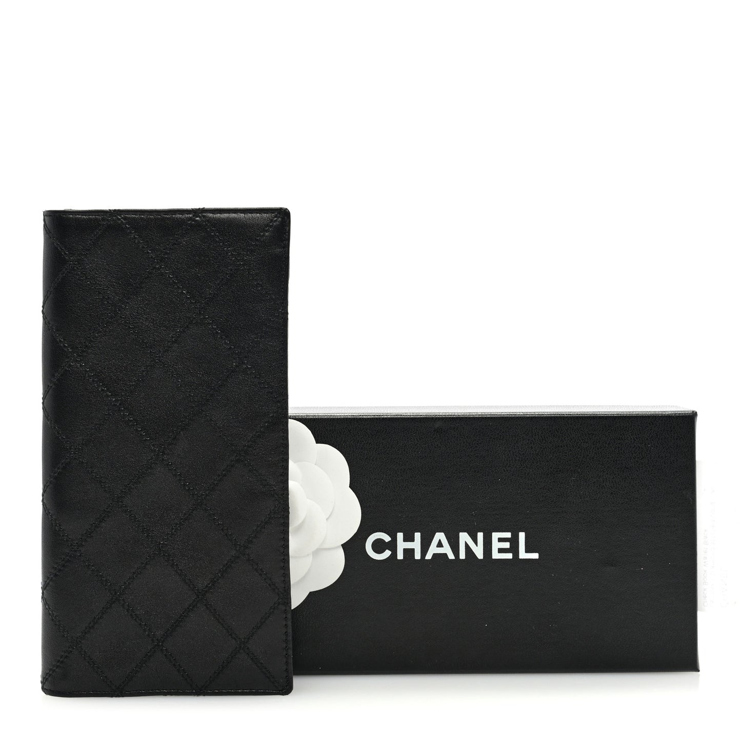 Lambskin Diamond Stitched Check Book Wallet Black