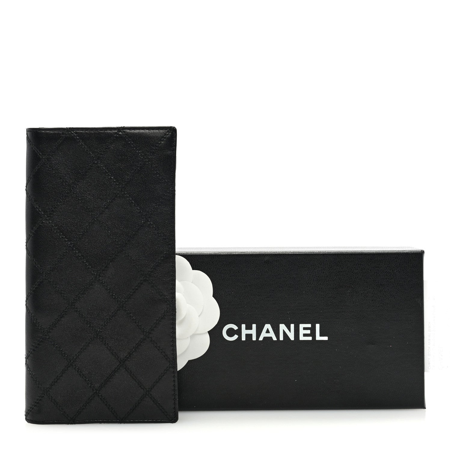 Chanel Lambskin Diamond Stitched Check Book Wallet Black 7 of 8