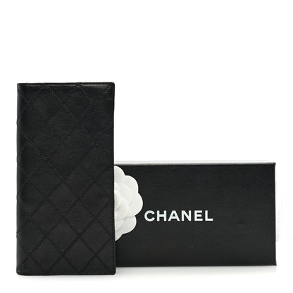 Chanel Lambskin Diamond Stitched Check Book Wallet Black 7 of 8