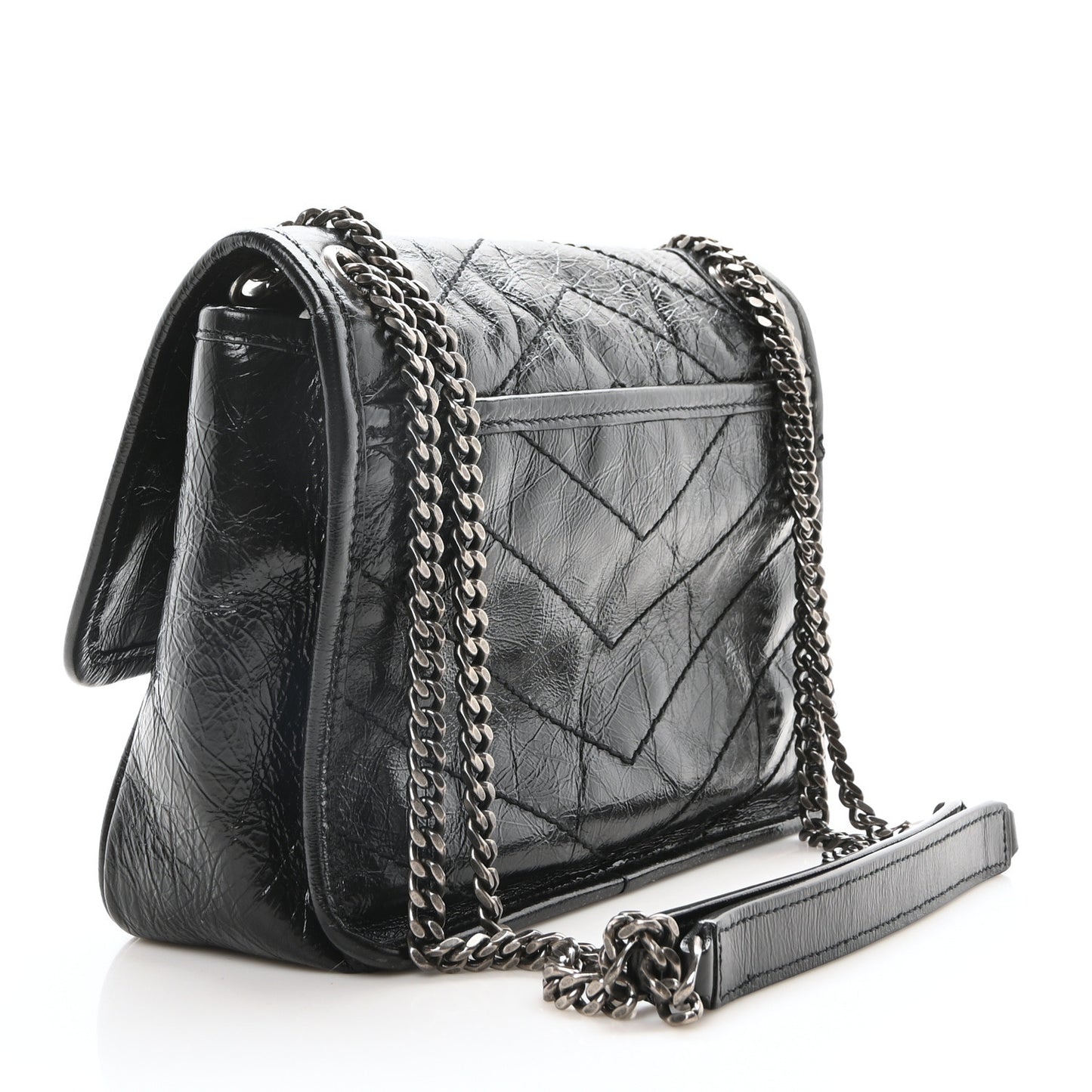 Crinkled Calfskin Matelasse Monogram Baby Niki Chain Satchel Black
