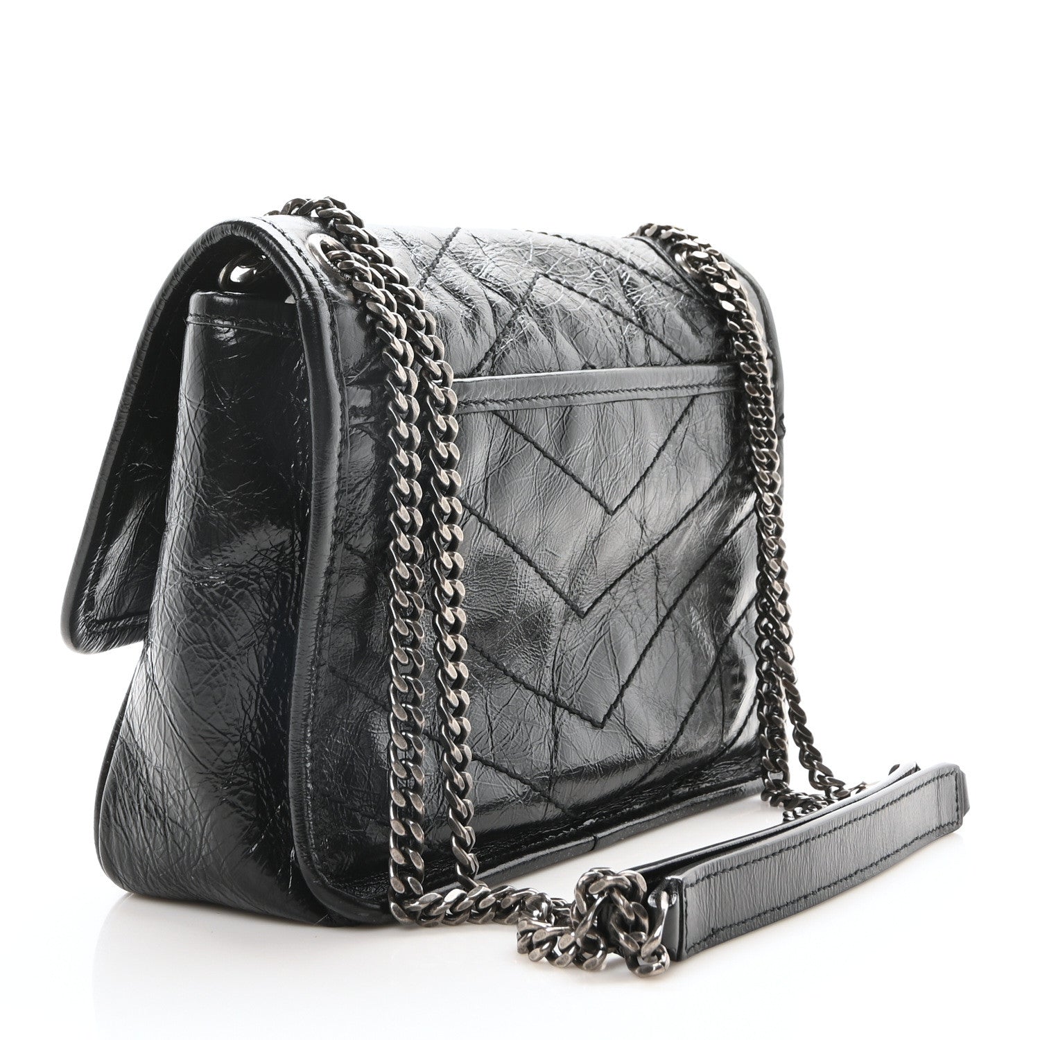 Saint Laurent Crinkled Calfskin Matelasse Monogram Baby Niki Chain Satchel Black 3 of 10