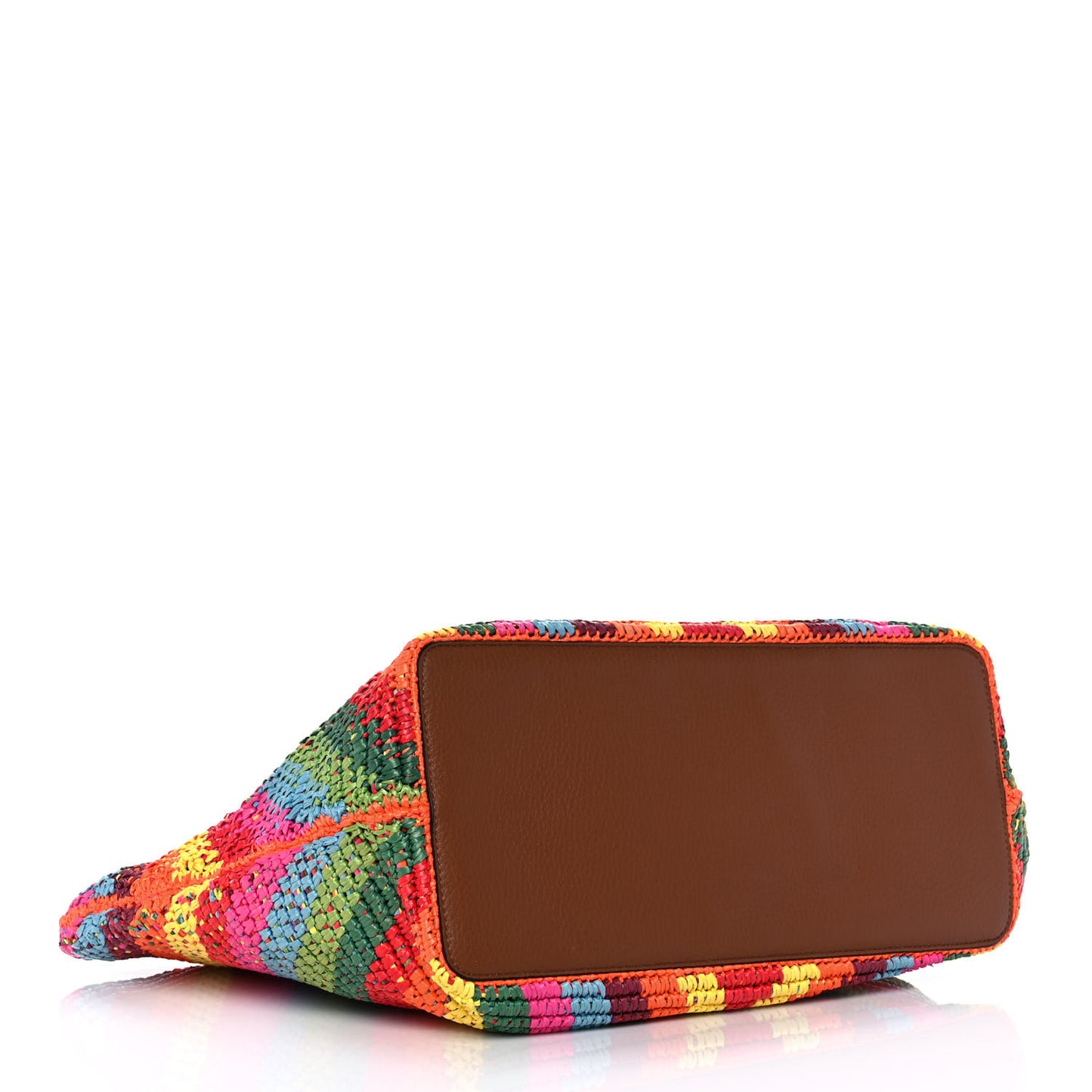Raffia Calfskin Rockstud Summer Tote Multicolor