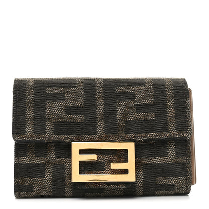 Fendi Fabric Jacquard FF 1974 Flap Card Holder Tobacco Moro 1 of 8