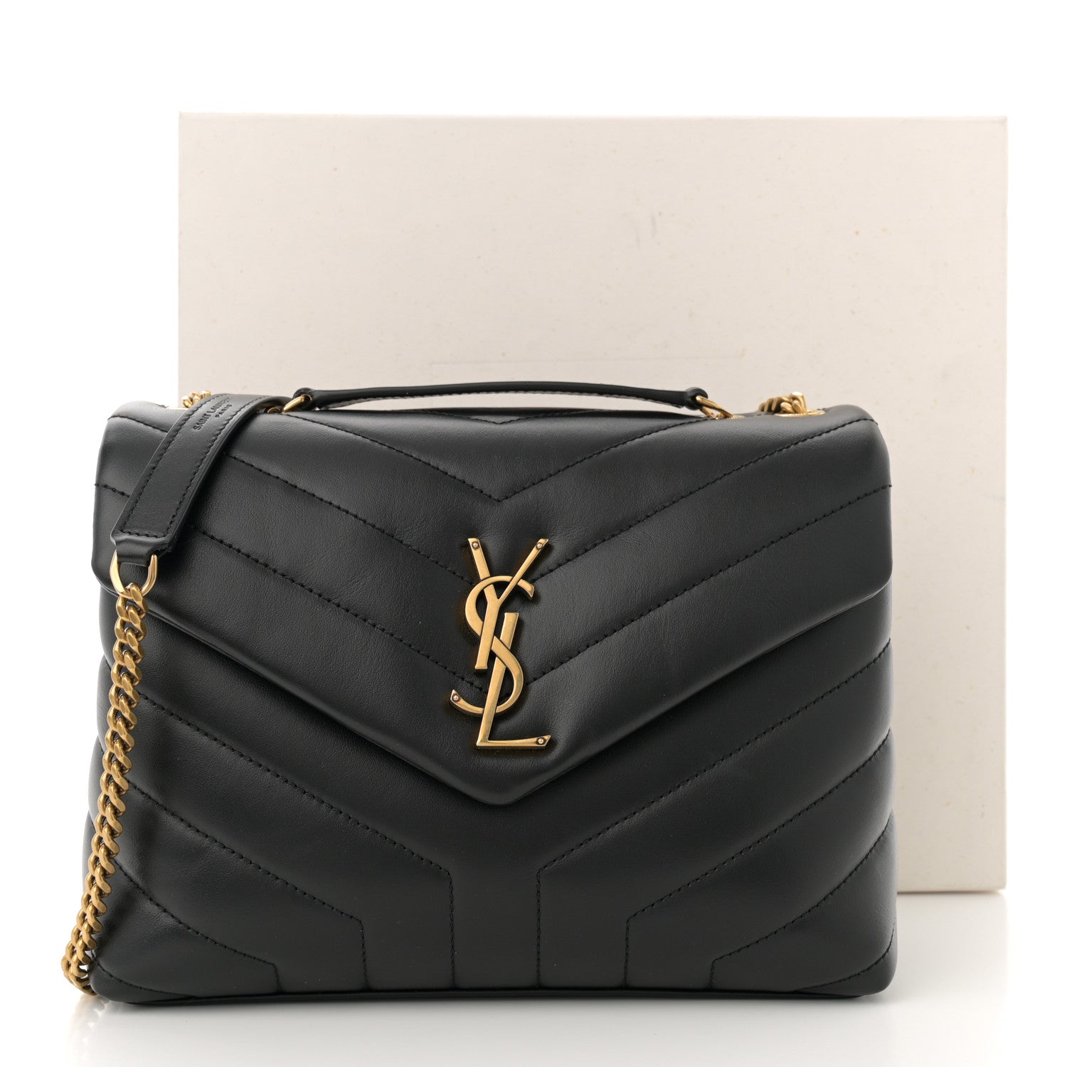 Saint Laurent Calfskin Y Quilted Monogram Small Loulou Chain Satchel Black 13 of 13