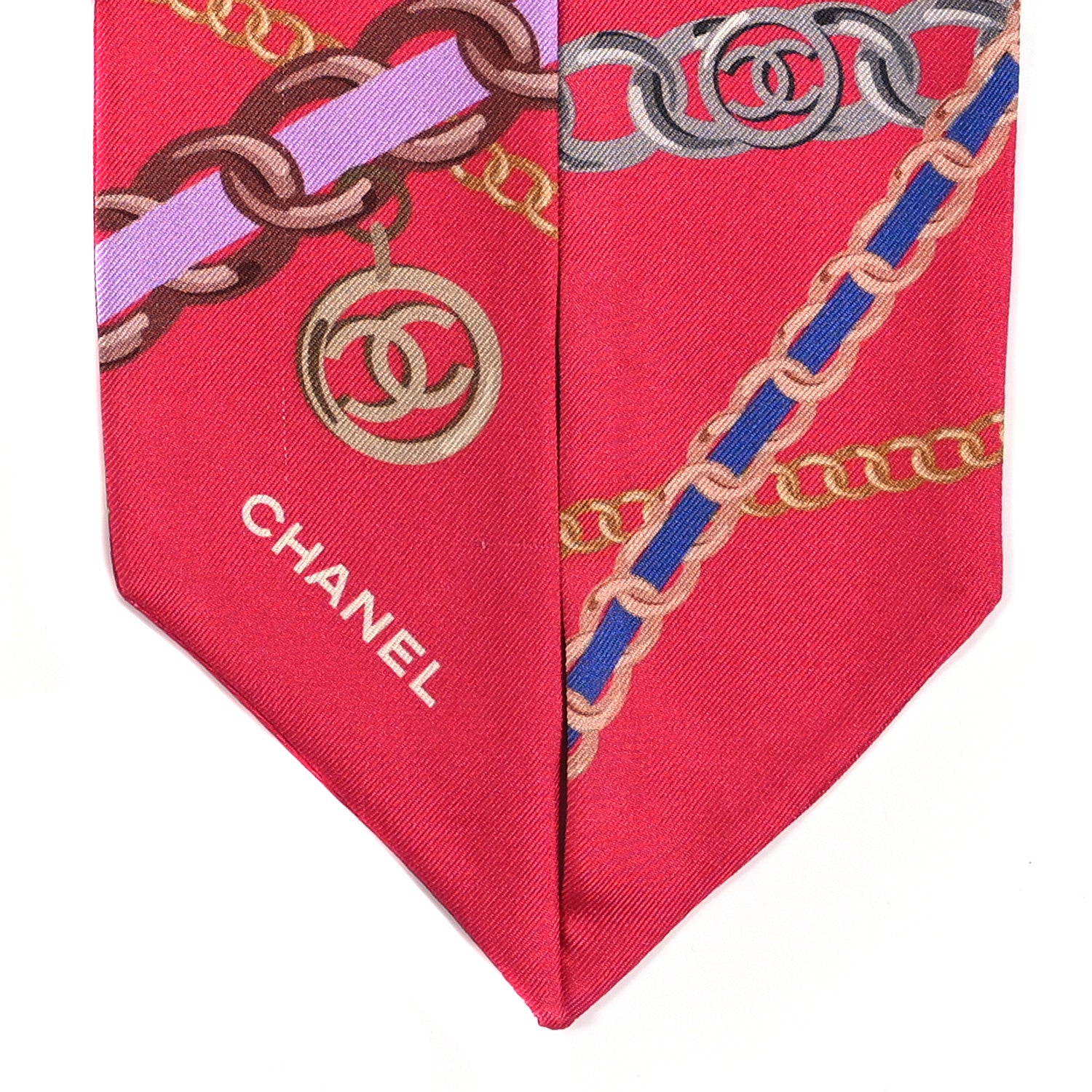 Chanel Silk Pearl CC Chain Slim Bandeau Scarf Red 4 of 4