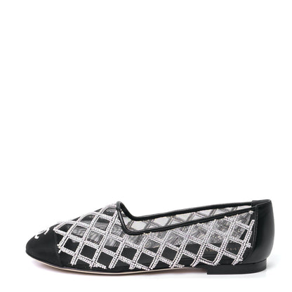 Chanel Mesh Pearl Grosgrain Cap Toe CC Loafers 36.5 Black Ivory 1 of 10