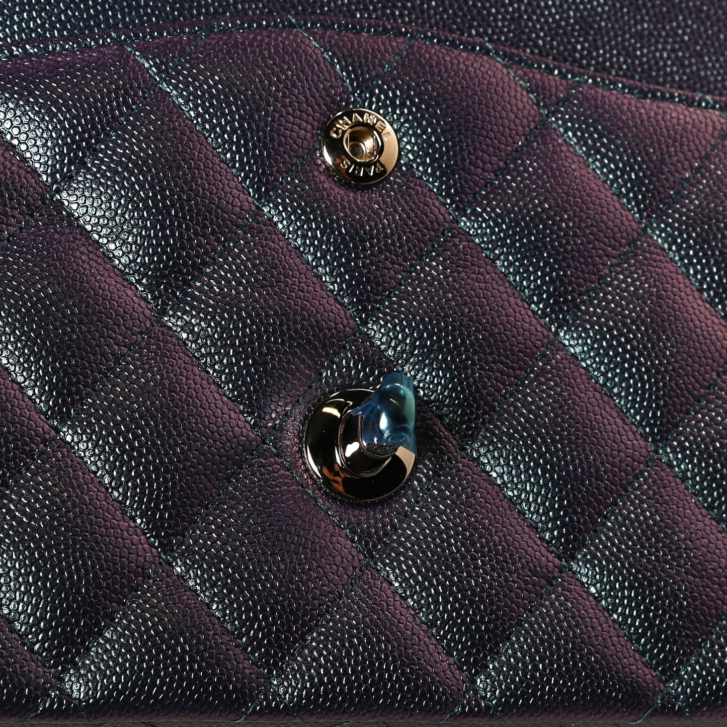 Iridescent Caviar Quilted Medium Double Flap Dark Blue