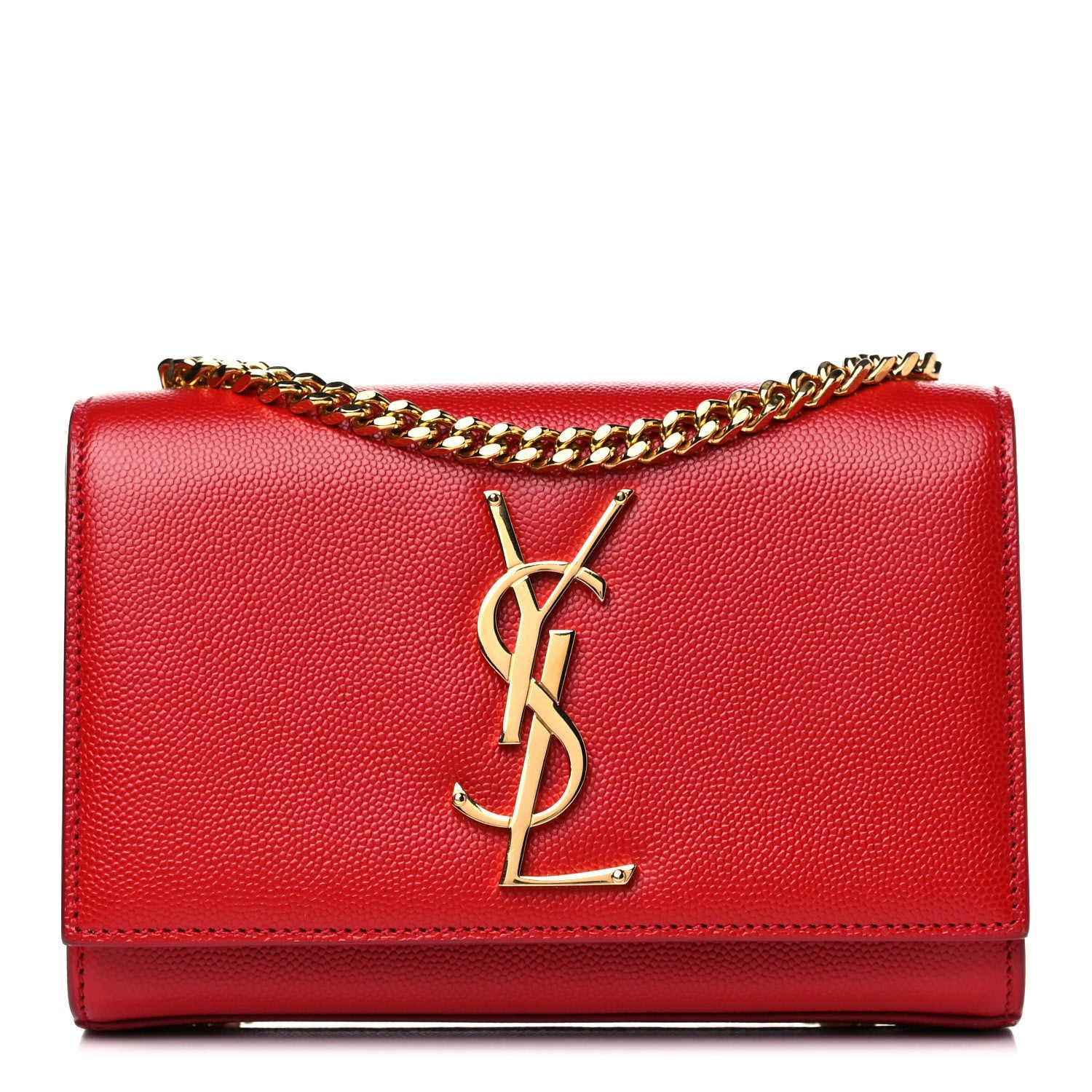 Saint Laurent Grain De Poudre Small Monogram Kate Satchel Red 1 of 11