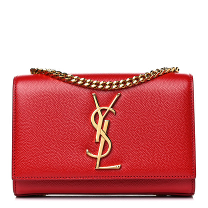Saint Laurent Grain De Poudre Small Monogram Kate Satchel Red 1 of 11