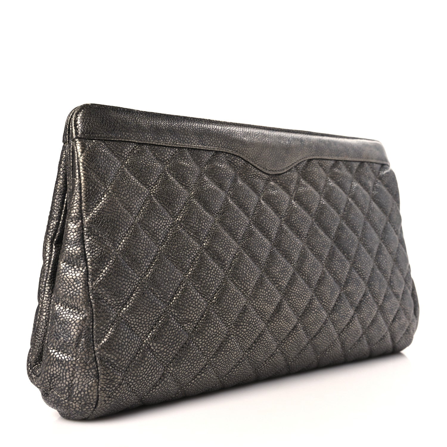 Chanel Metallic Caviar Quilted Clutch Dark Silver 3 of 9