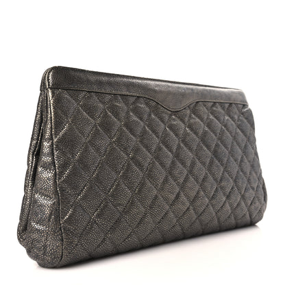 Chanel Metallic Caviar Quilted Clutch Dark Silver 3 of 9