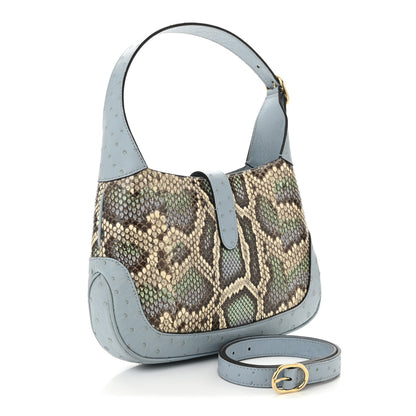 Gucci Snakeskin Ostrich Calfskin Small Jackie 1961 Hobo Blue Multicolor 3 of 11
