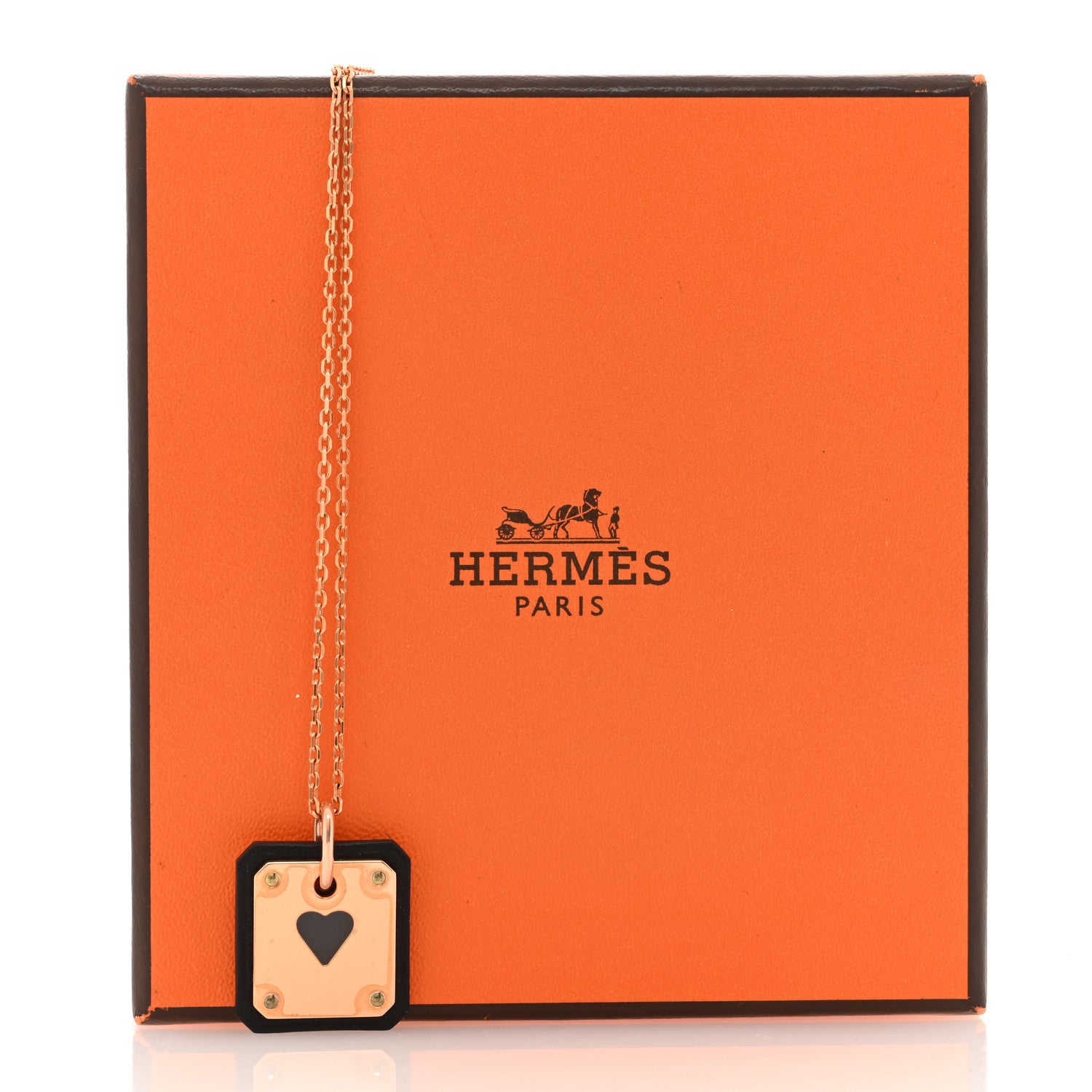 Hermes Rose Gold Plated Swift As De Coeur Necklace Black 6 of 6