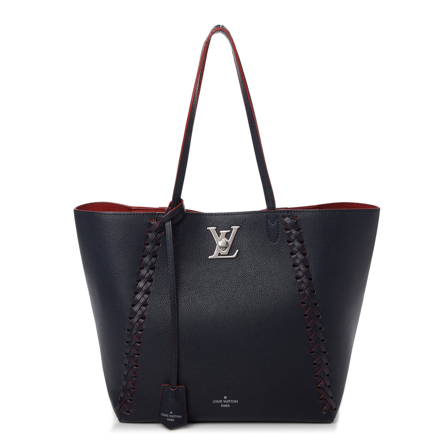 Calfskin Braided Lockme Cabas Marine Rouge