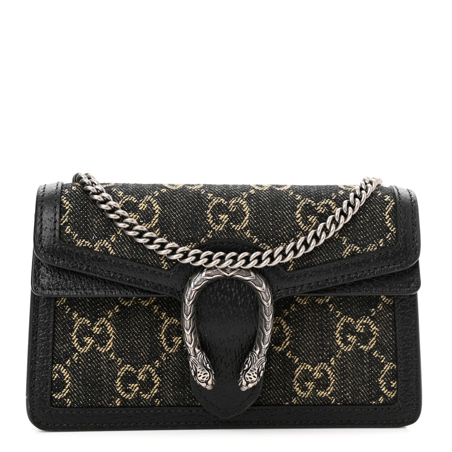 Jacquard Black Denim GG Monogram Super Mini Dionysus Shoulder Bag Black Ivory