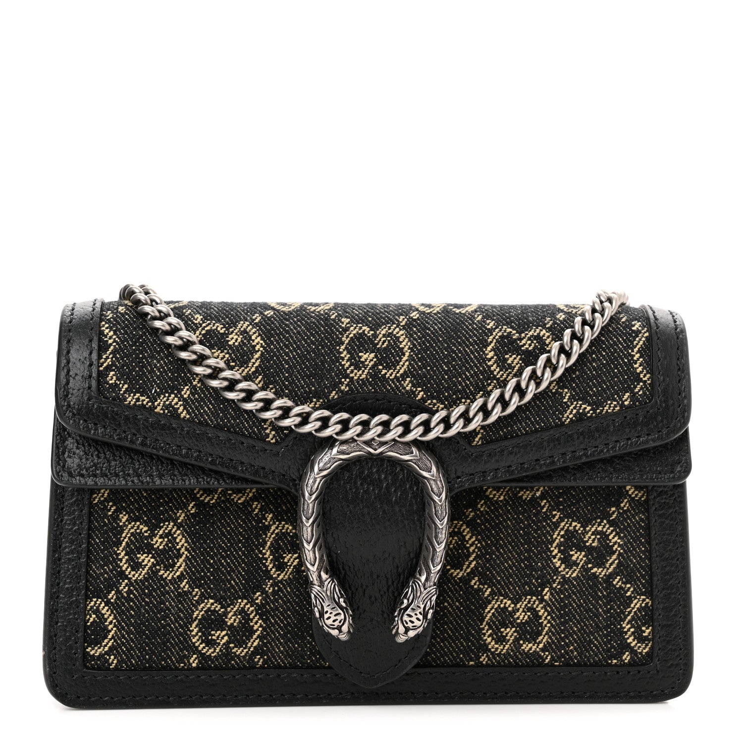Gucci Jacquard Black Denim GG Monogram Super Mini Dionysus Shoulder Bag Black Ivory 1 of 9